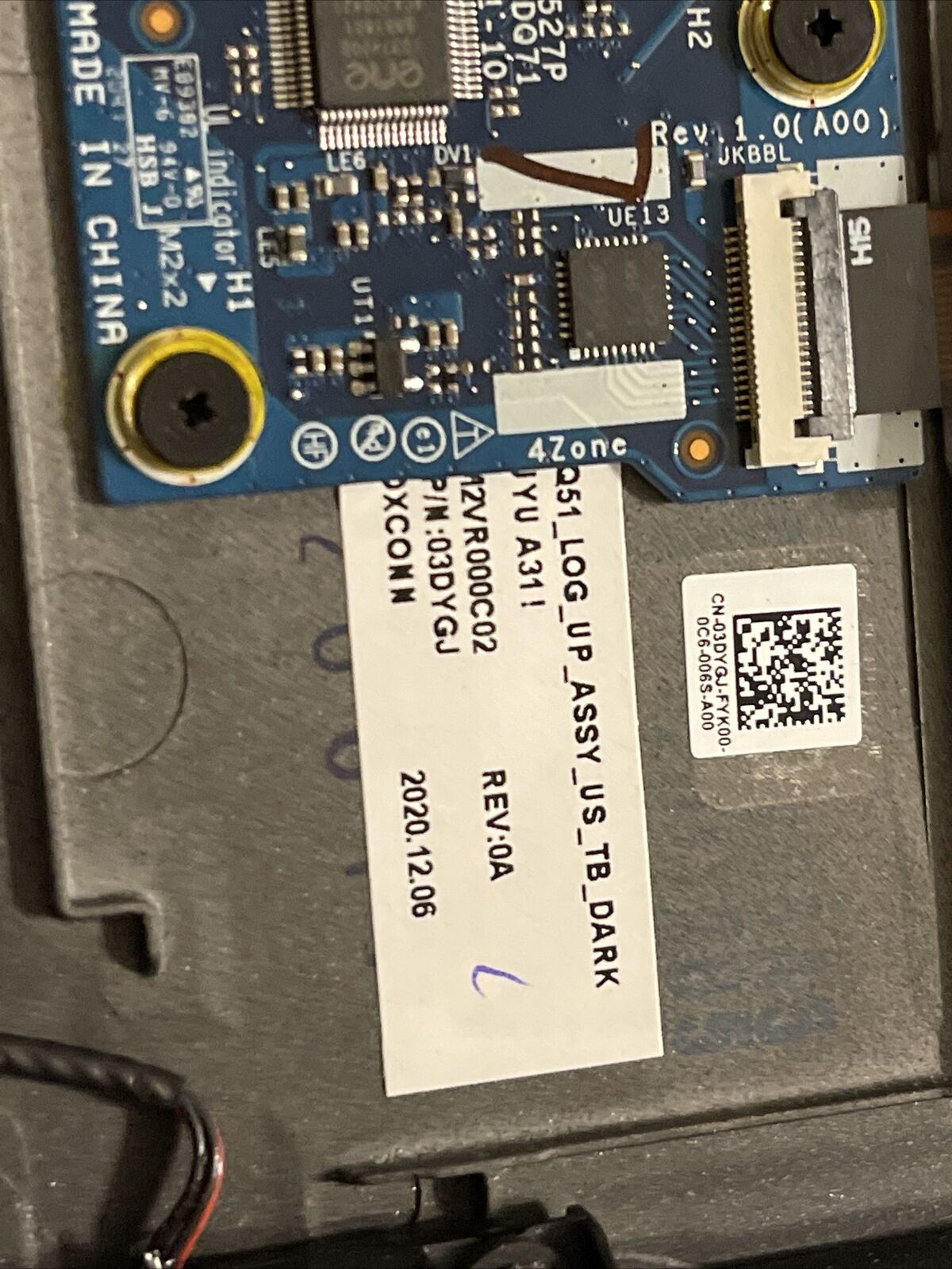 Dell Alienware M15 R3 Laptop Palmrest Backlit US Keyboard Speakers 03DYGJ H1P1