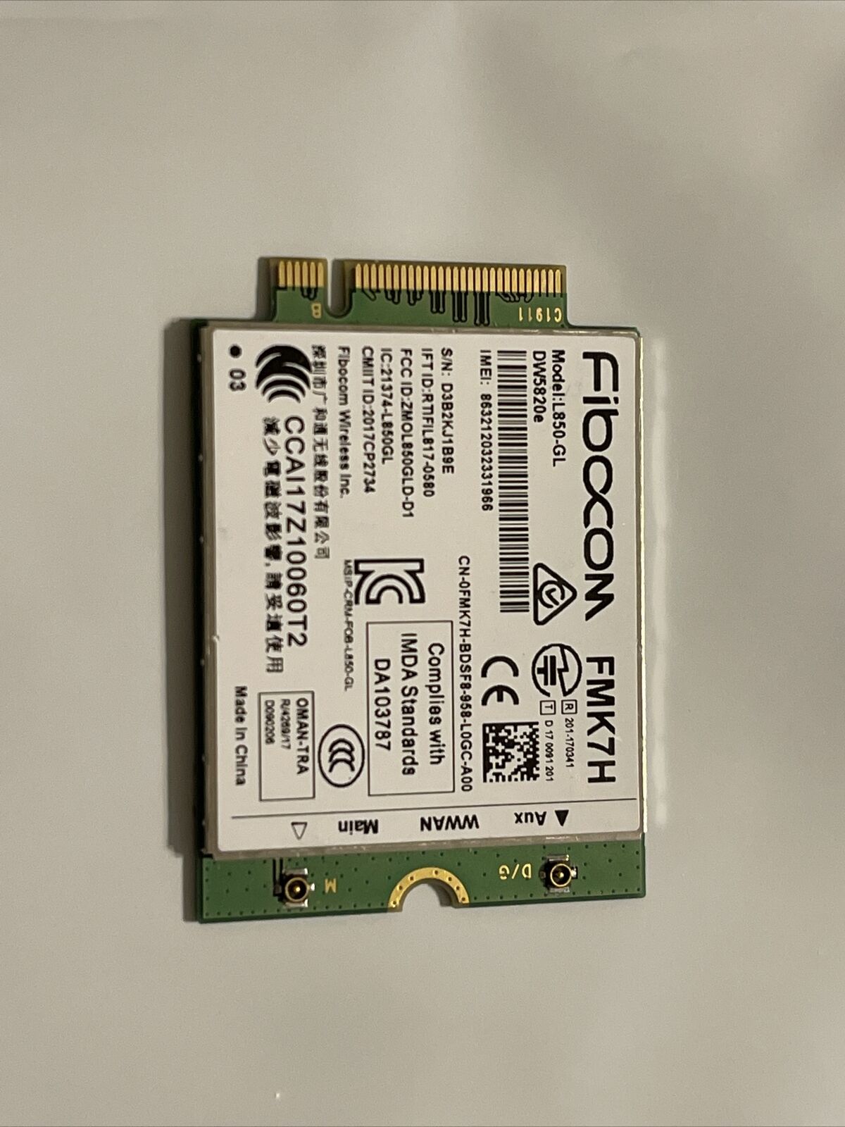 Genuine Fibocom L850-GL DW5820e 4G WWAN Wireless Card A00 FMK7H 0FMK7H