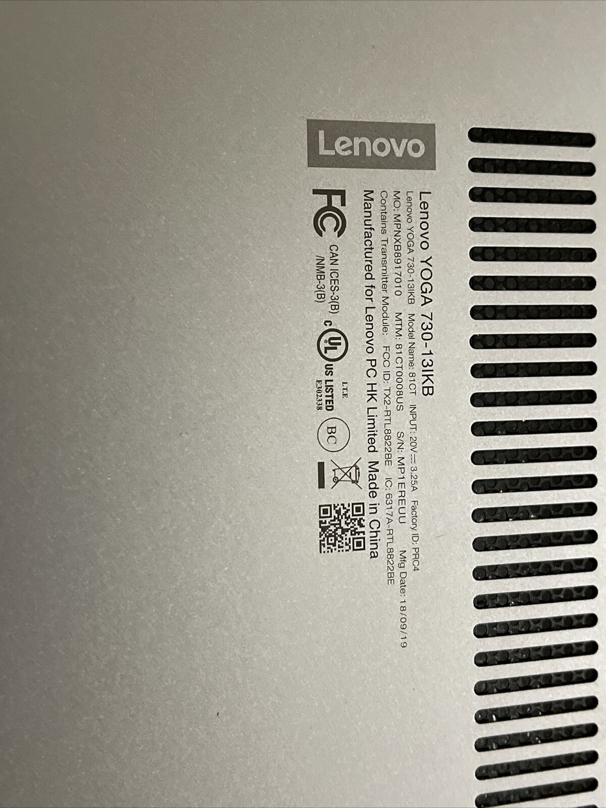 Genuine Lenovo Yoga 13.3" 730-13IKB 81CT Bottom Case Base Cover AM279000E20 H1N1