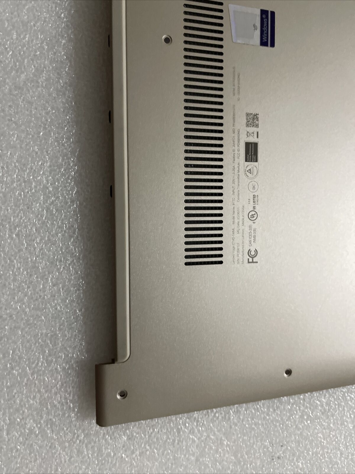Lenovo Yoga C740-14IML Bottom Base Cover Mica AM1FG000210 H1 N1 Broken tabs Read