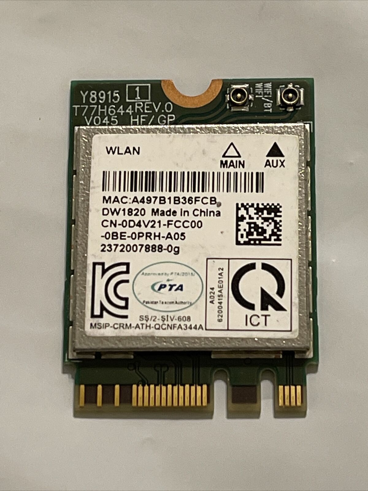 DELL DW1820 WLAN WiFi Wireless 802.11ac NGFF Network Module card QCNFA344A D4V21