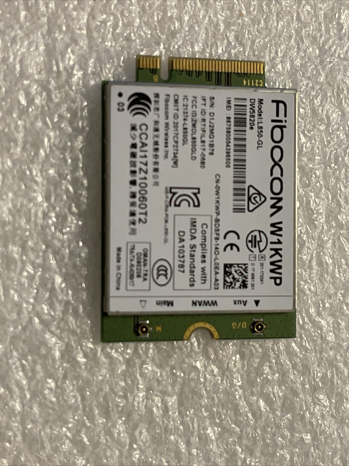 Dell Fibocom LTE/WCDMA 4G WWAN Wireless Card A02 L850-GL DW5820e Dell AB W1KWP