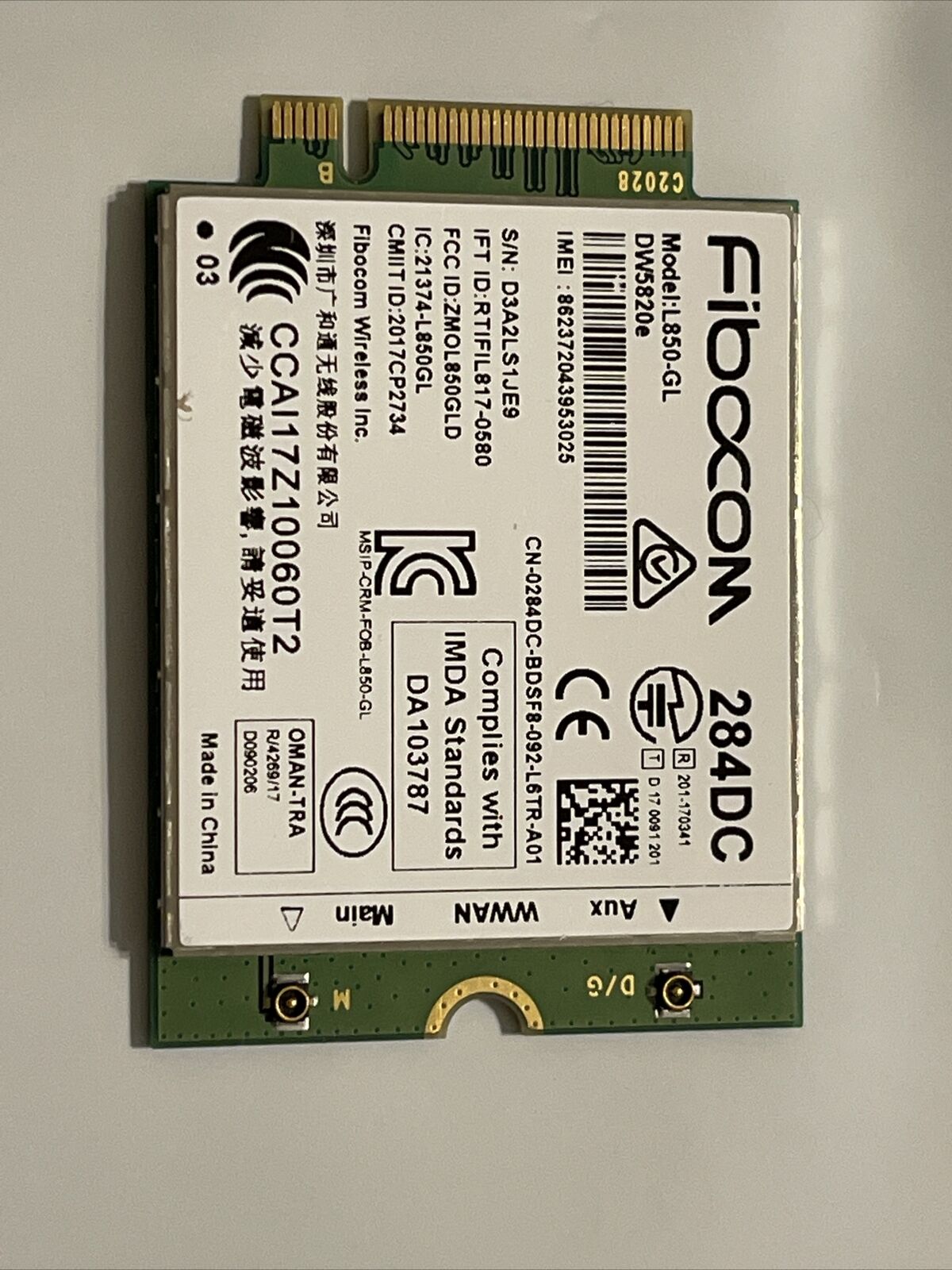 Dell DW5820e Fibocom L850-GL LTE/WCDMA 4G WWAN Card Module 284DC