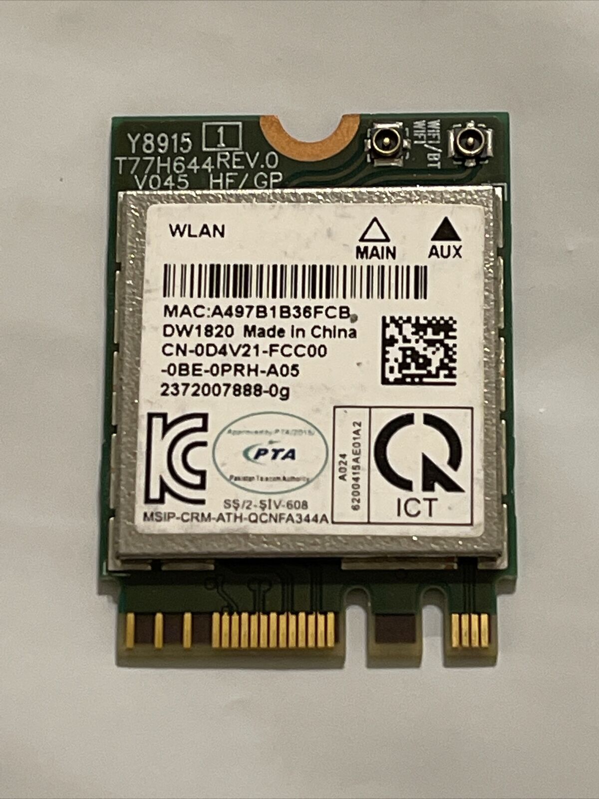 DELL DW1820 WLAN WiFi Wireless 802.11ac NGFF Network Module card QCNFA344A D4V21