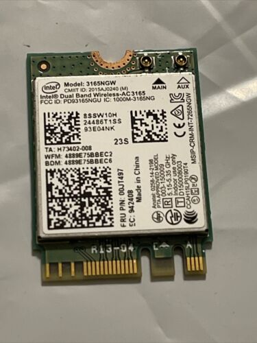 Lenovo Intel 3165NGW Dual-Band Wireless-AC 3165 NGFF M2 WiFi Card ata 00JT497