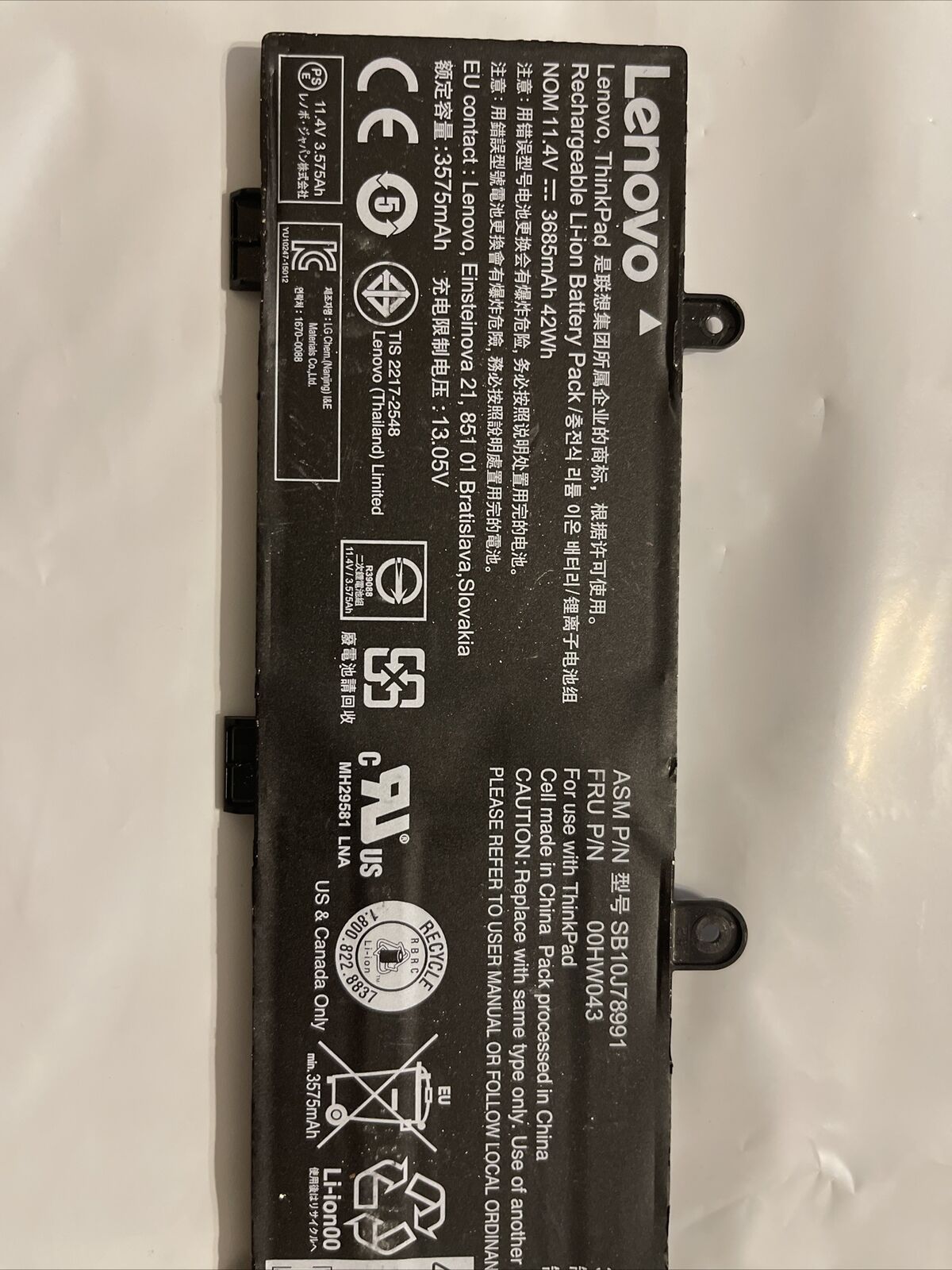 Lenovo Yoga 11e Series 3th Gen Battery 42Wh SB10J78991 00HW042 00HW043 ata X7