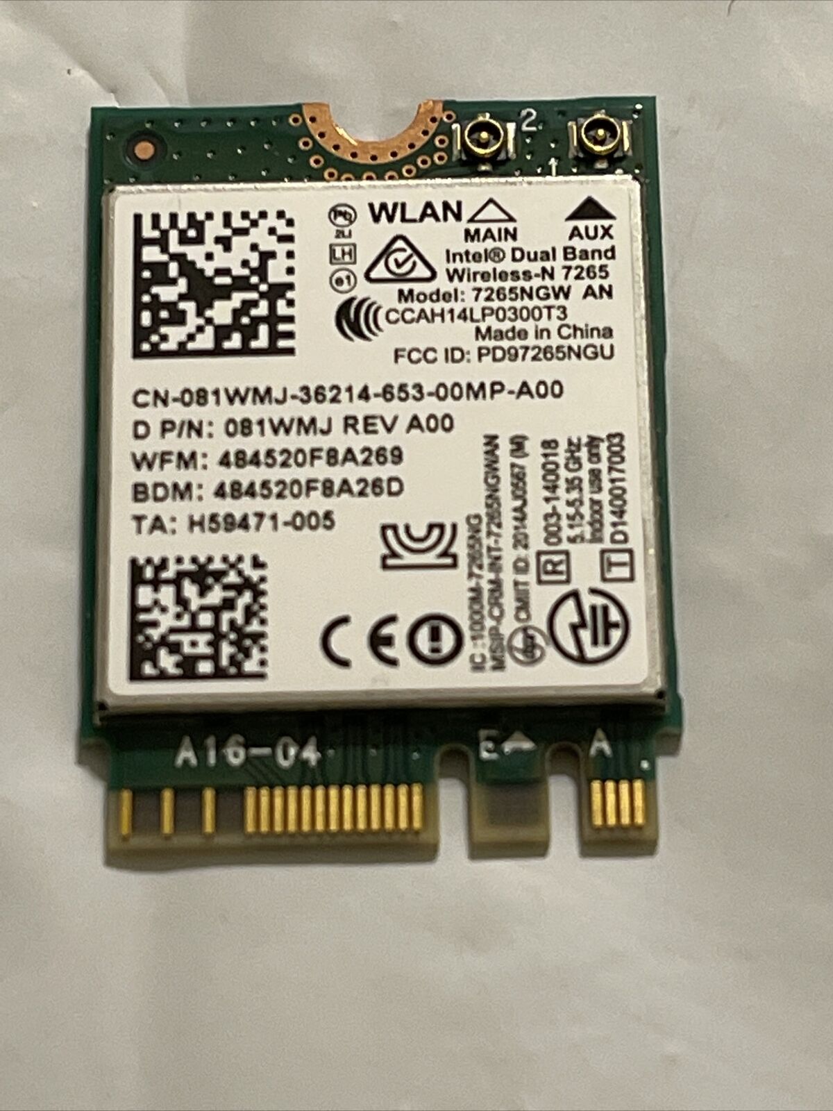 Gen Intel Dual Band 7265NGW - AN 802.11AN 300m 2x2 Wifi+BT4.0 WLAN Card 81WMJ