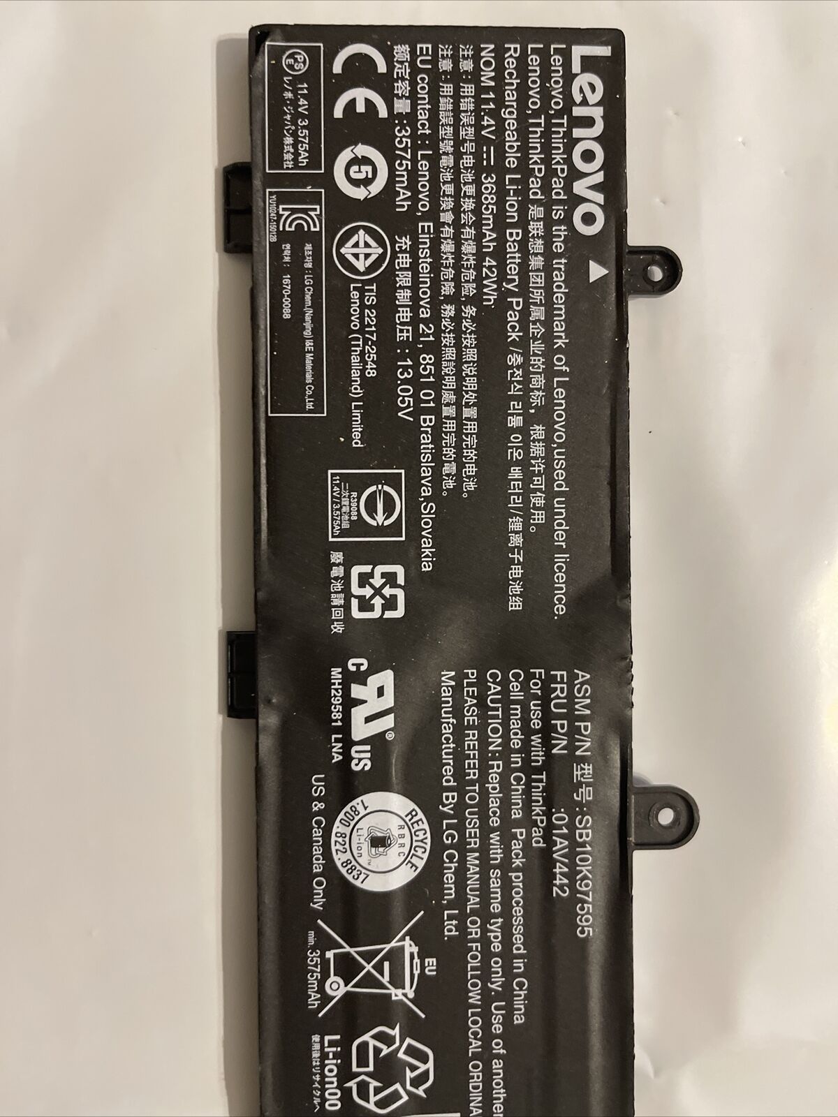 Genuine Lenovo   Laptop Battery 01AV443 P/N: SB10K97595 FRU: 01AV442 ata X7