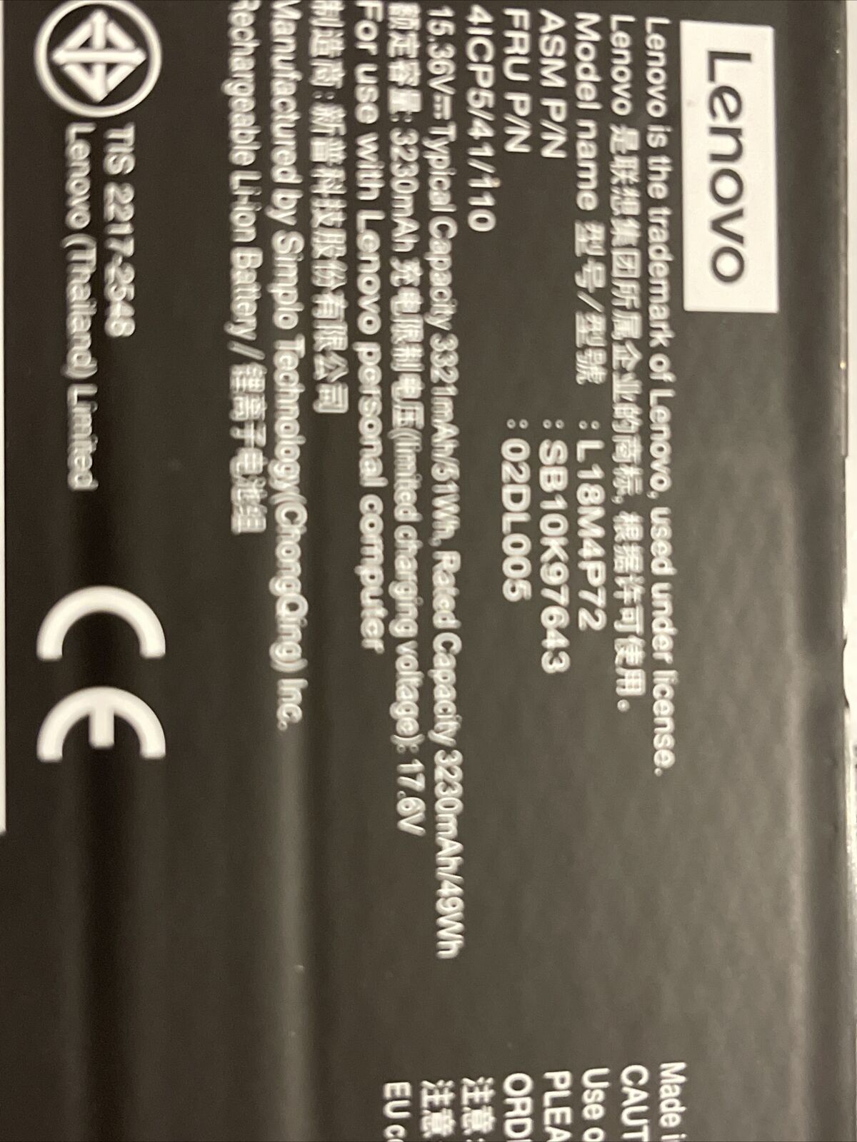 Genuine Lenovo Battery ThinkPad X1 Carbon 7th Gen 2019 02DL005 L18M4P72 X7 ata