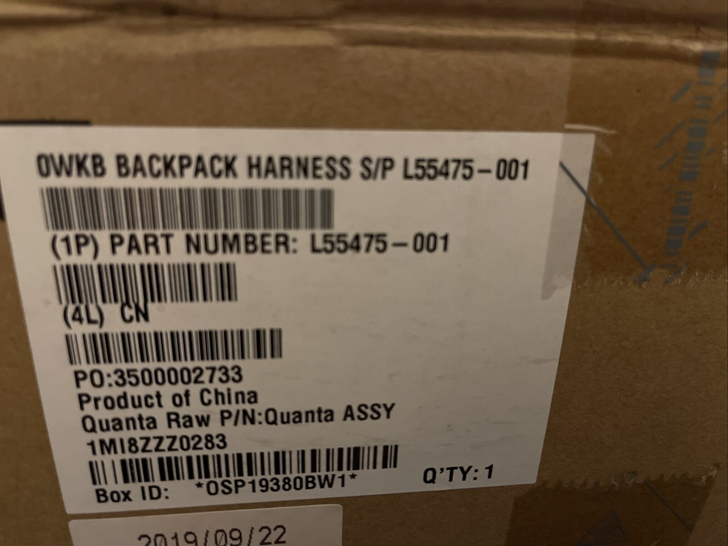 Lot Of 2 New HP QUANTA  HARNESS- For PC WORKSTATION Z VR BACKPACK 0WKB L55475