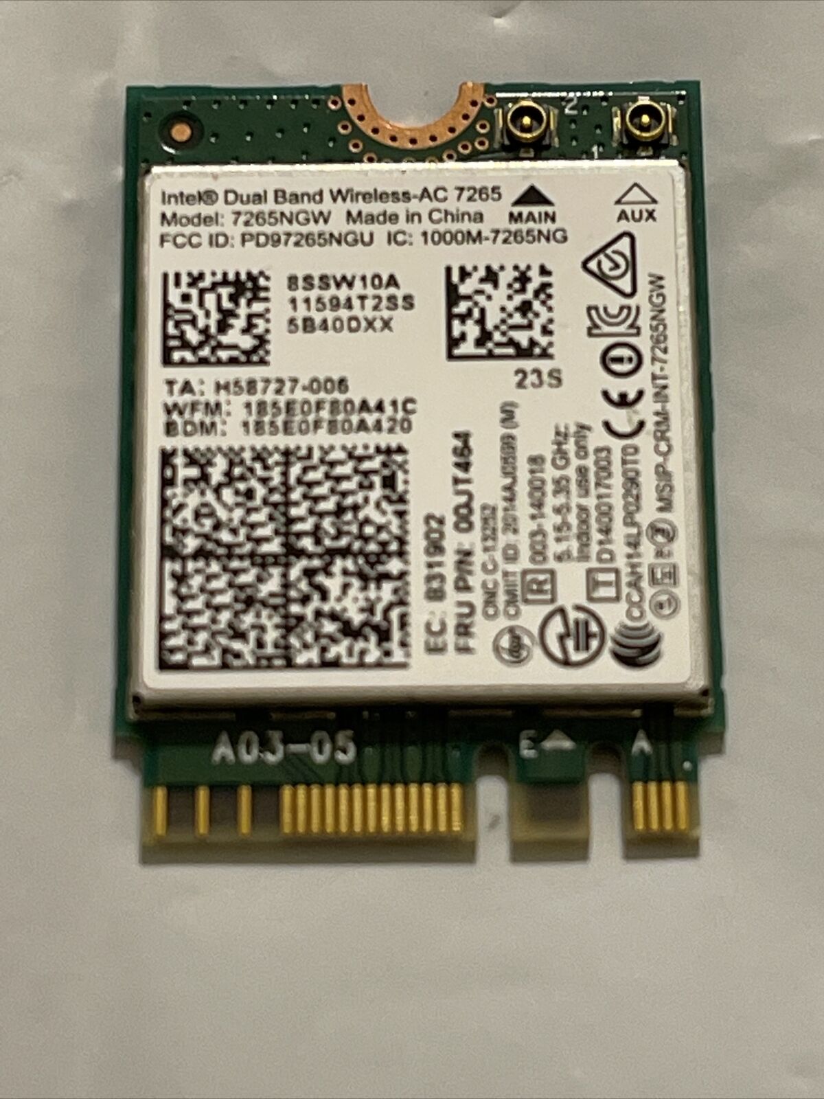 GENUINE Intel WIRELESS BLUETOOTH CARD L450 20DT-001DUS 0JT464 7265NGW