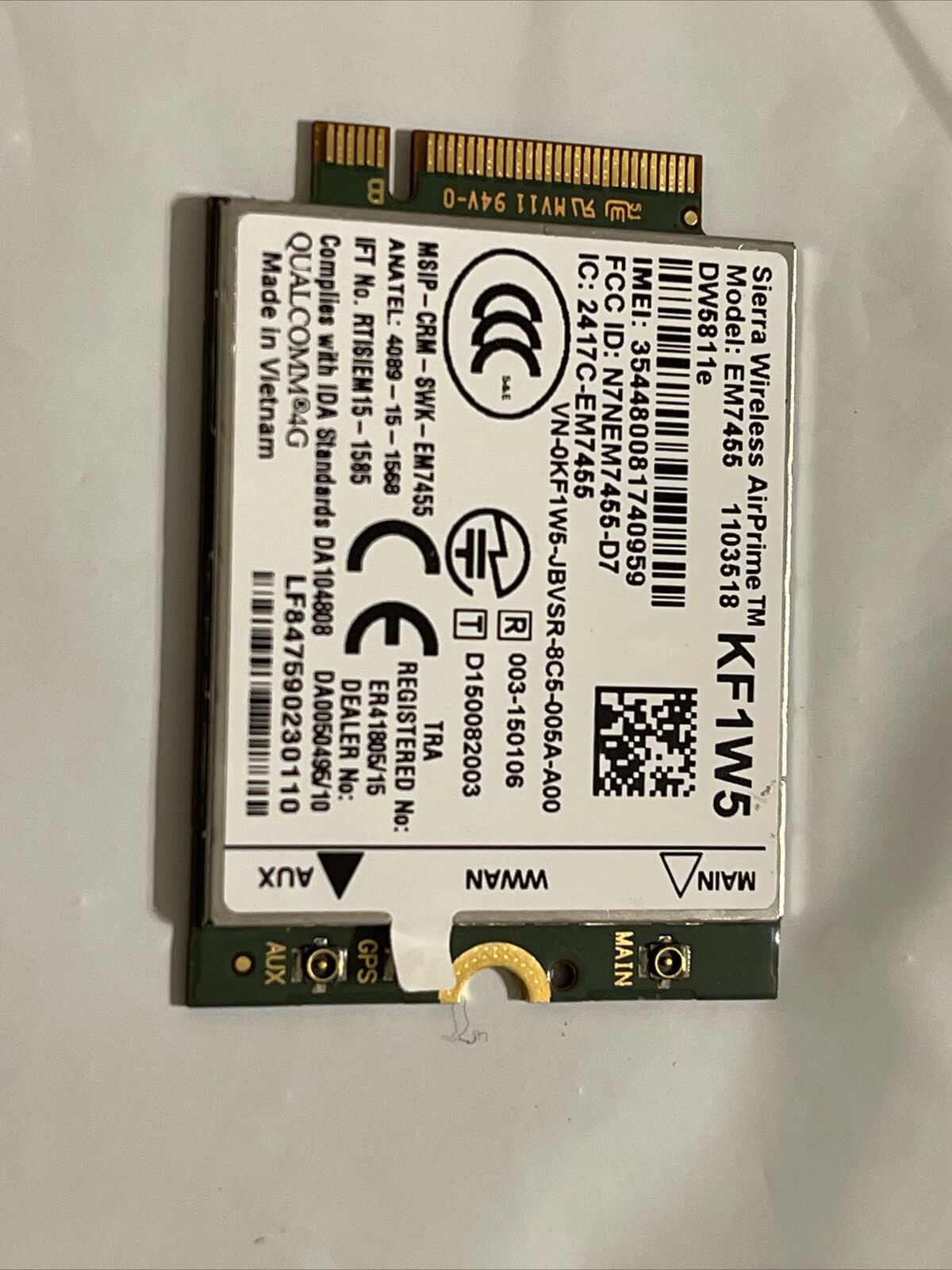 Oem Dell Sierra Wireless AirPrime Em7455 Qualcomm 4g WWAN NGFF WiFi Card 0KF1W5