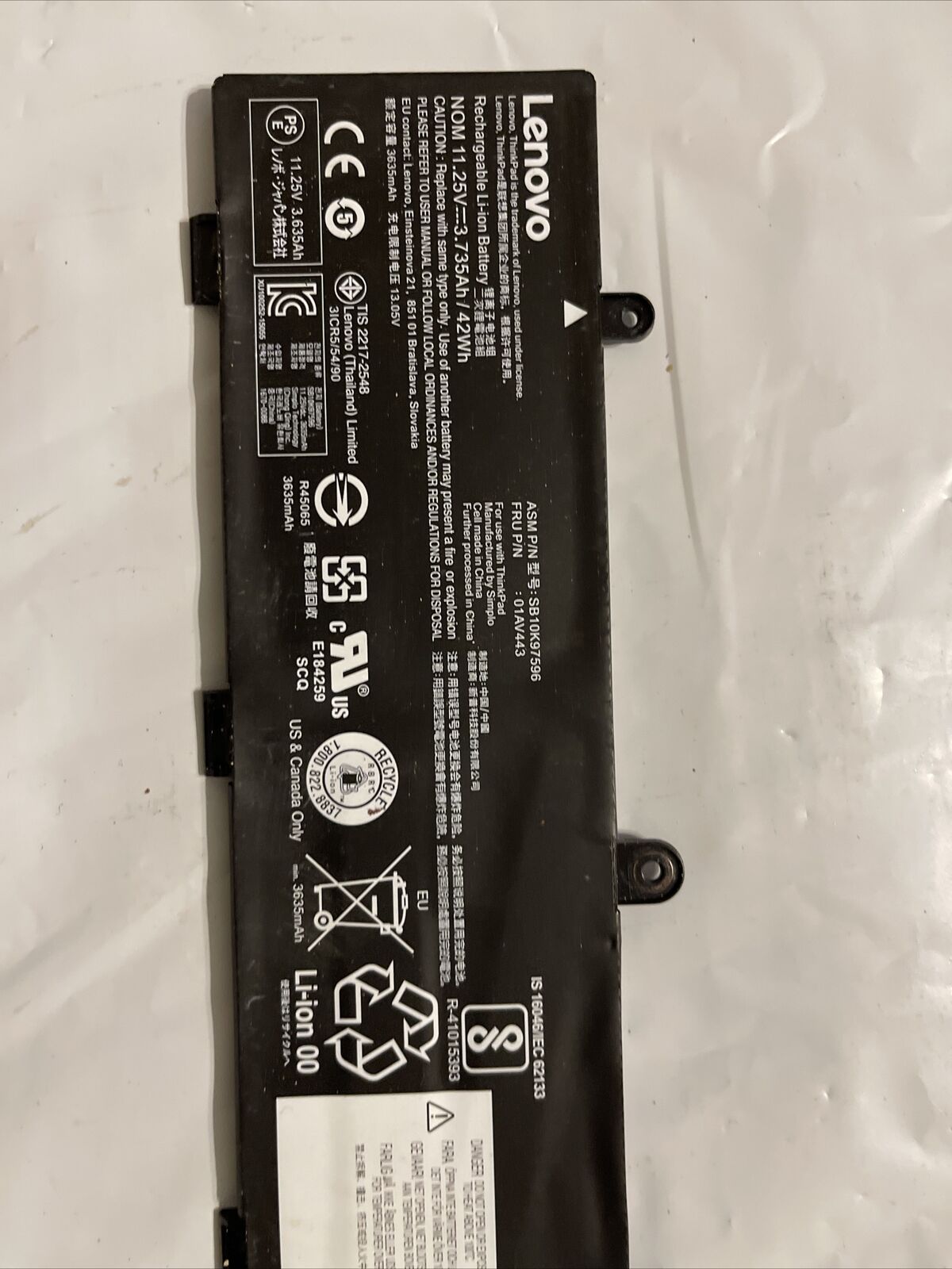 Genuine Lenovo battery ThinkPad Yoga 11.25V 42Wh 01AV443 SB10K97596 ata X7